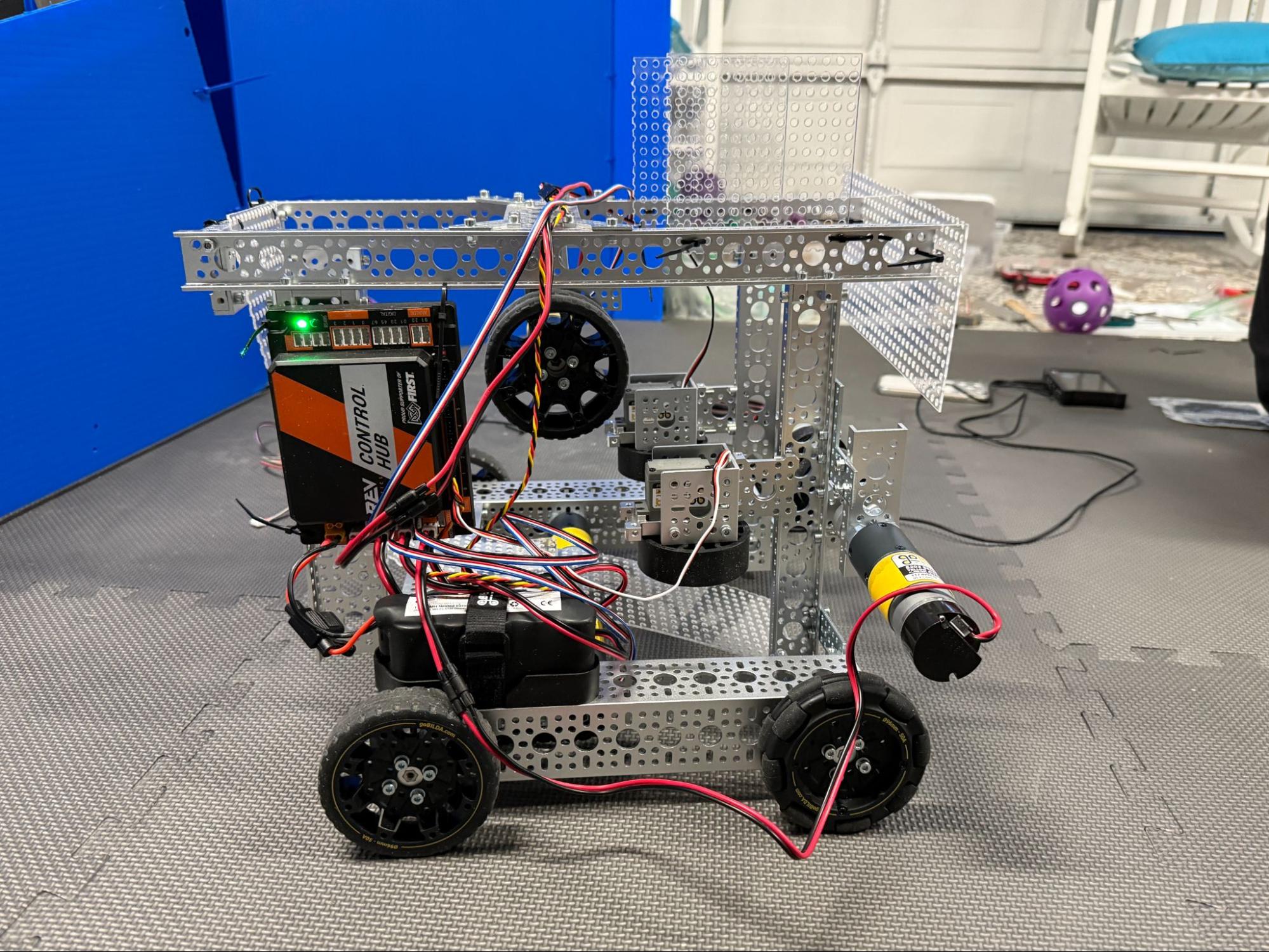 Close-up of the Sentinels FTC robot from last season